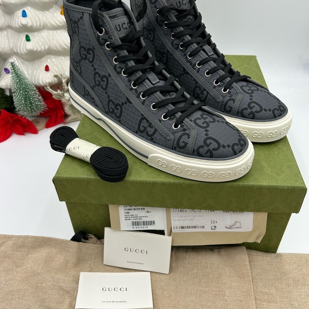 Gucci Men's 1977 tennis High-Top Sneakers size 10.5 made in Italy - Picture 3 of 9